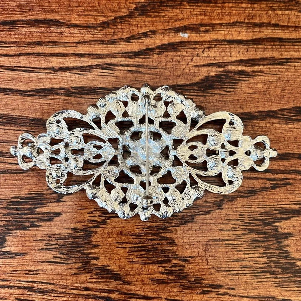 Flat Back Silver Rhinestone Brooch Pin